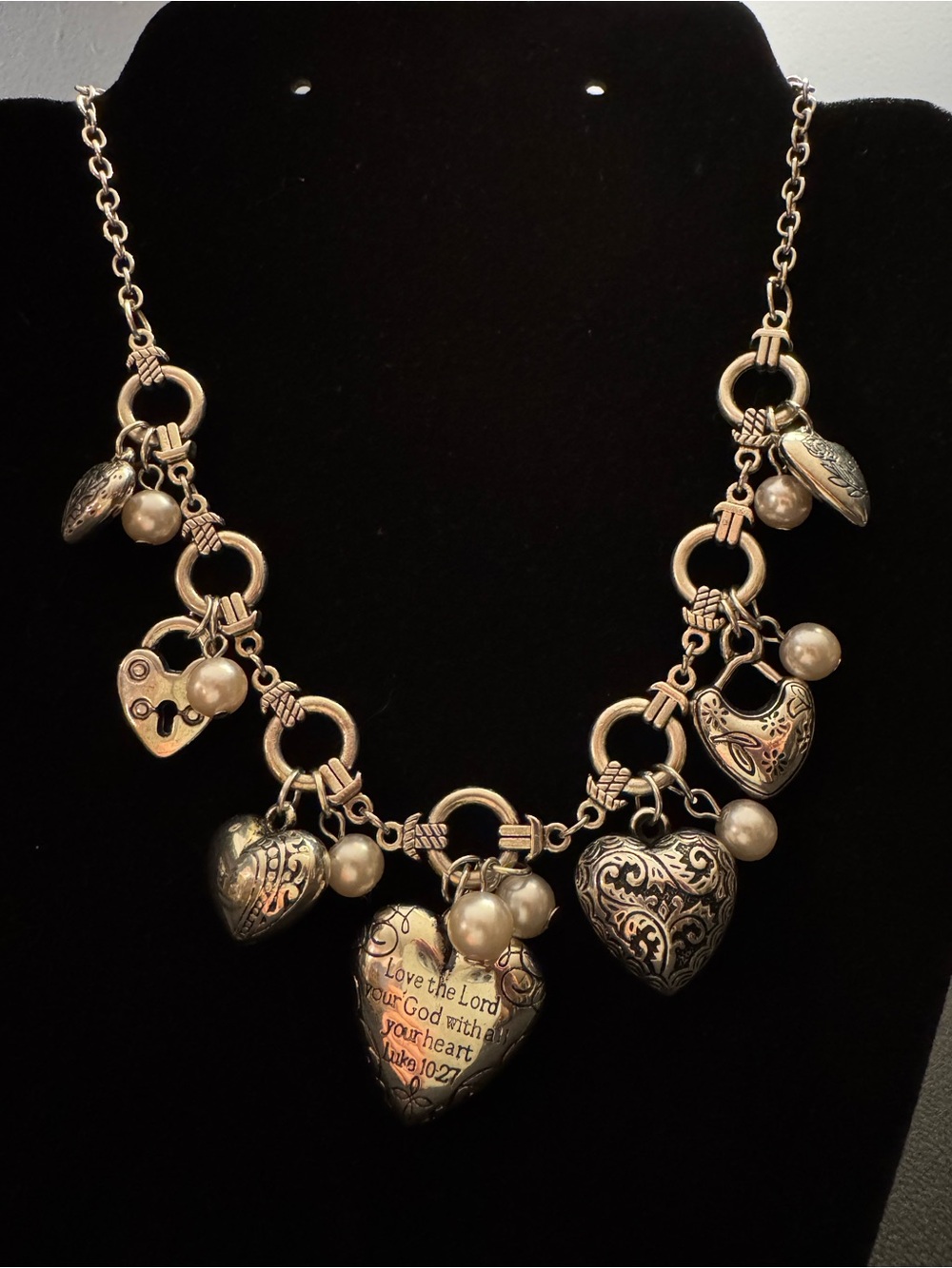 Silver Puffy Heart Charm Necklace - 20”